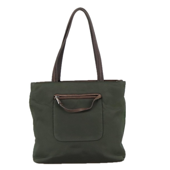 PRADA Tote Bag Nylon Khaki Brown Silver Auth 102966 - Picture 2 of 16